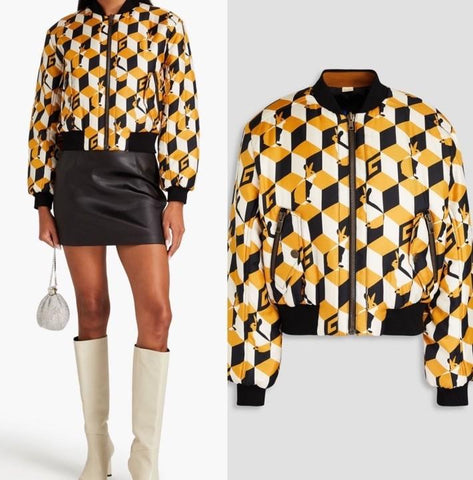 New $3980 Gucci Women Reversible Bomber Jacket Coat Black/Yellow/Multi 44/8