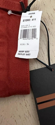 ZEGNA Denim Slim Fit Pants Jeans Red 34 US/50 Eu New