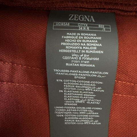 ZEGNA Denim Slim Fit Pants Jeans Red 34 US/50 Eu New