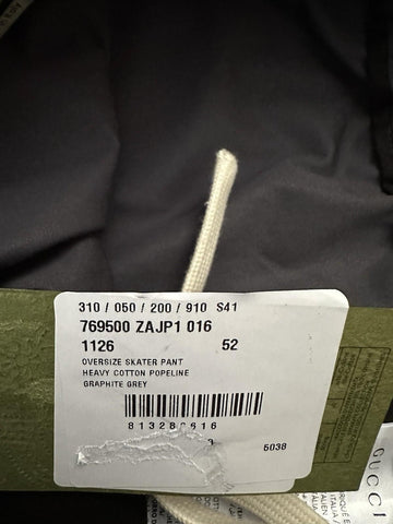 Gucci Men Drawstring Oversize Skater Heavy Cotton Pants Gray 36 US New $1350