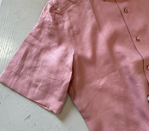 ZEGNA Men Linen Short Sleeve Shirt Pink Size M New $780 Italy