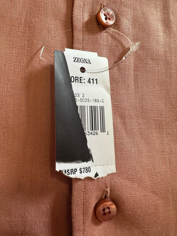 ZEGNA Men Linen Short Sleeve Shirt Pink Size M New $780 Italy