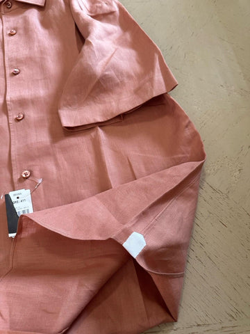 ZEGNA Men Linen Short Sleeve Shirt Pink Size M New $780 Italy