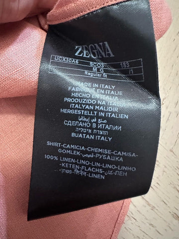 ZEGNA Men Linen Short Sleeve Shirt Pink Size M New $780 Italy