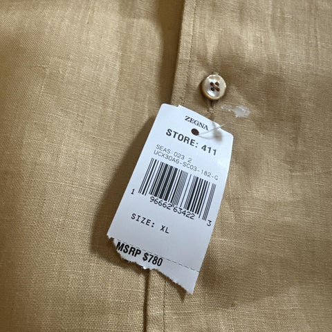 ZEGNA Men Linen Short Sleeve Shirt Yellow Size XL New $780 Italy