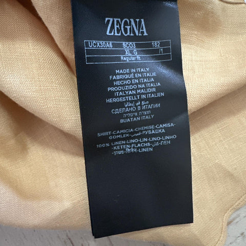 ZEGNA Men Linen Short Sleeve Shirt Yellow Size XL New $780 Italy