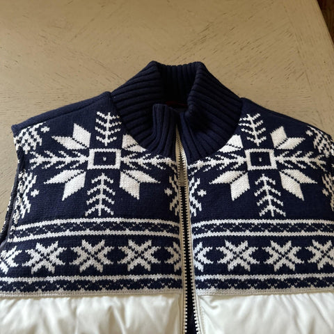 New $3350 Brunello Cucinelli Fair Isle Puffer Vest Gilet Navy/White Size S