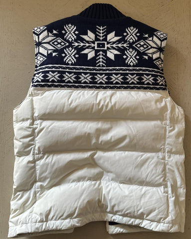 New $3350 Brunello Cucinelli Fair Isle Puffer Vest Gilet Navy/White Size S