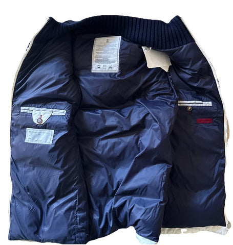 New $3350 Brunello Cucinelli Fair Isle Puffer Vest Gilet Navy/White Size S