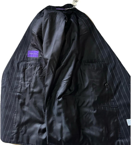 Ralph Lauren Purple Label Double-Breasted Suit Black 46R US/56R Eu New $3295