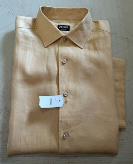 ZEGNA Men Linen Short Sleeve Shirt LT Beige Size  XXL New $780 Italy