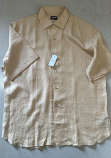 ZEGNA Men Linen Short Sleeve Shirt LT Beige Size  XXL New $780 Italy