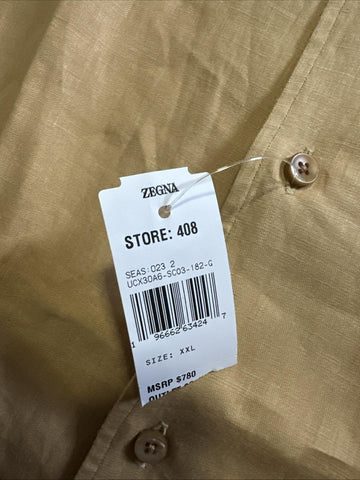 ZEGNA Men Linen Short Sleeve Shirt LT Beige Size  XXL New $780 Italy