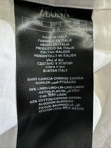 New $950 ZEGNA Men Linen Blend Button Down Shirt White Size M Italy