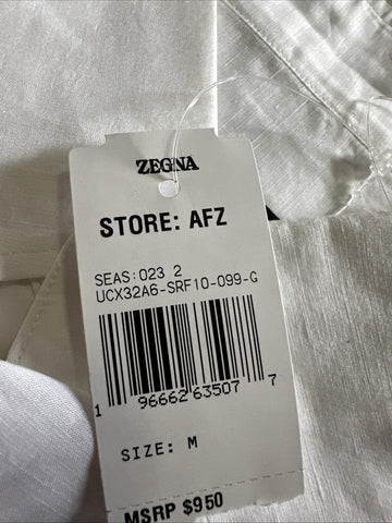 New $950 ZEGNA Men Linen Blend Button Down Shirt White Size M Italy