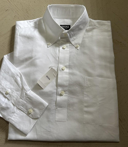 New $950 ZEGNA Men Linen Blend Button Down Shirt White Size M Italy
