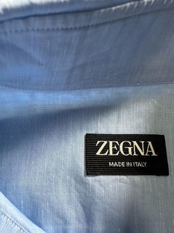 New $950 ZEGNA Men Linen Blend Button Down Shirt Blue Size L Italy
