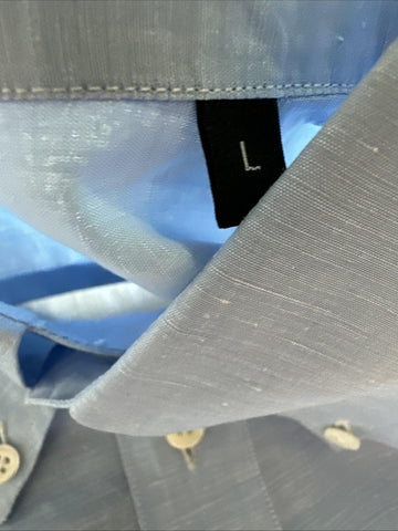 New $950 ZEGNA Men Linen Blend Button Down Shirt Blue Size L Italy