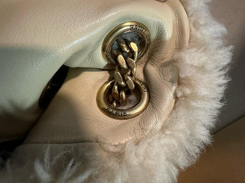 New $3800 Saint Laurent YSL SHEARLING AND LAMBSKIN Medium Shoulder Bag Beige