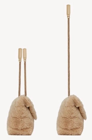 New $3800 Saint Laurent YSL SHEARLING AND LAMBSKIN Medium Shoulder Bag Beige