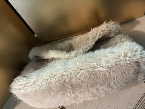 New $3800 Saint Laurent YSL SHEARLING AND LAMBSKIN Medium Shoulder Bag Beige