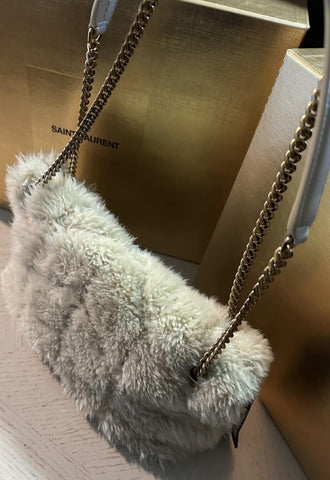 New $3800 Saint Laurent YSL SHEARLING AND LAMBSKIN Medium Shoulder Bag Beige