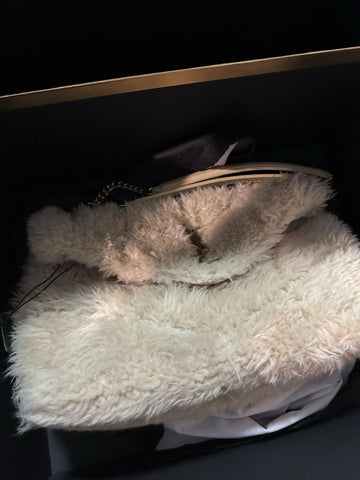 New $3800 Saint Laurent YSL SHEARLING AND LAMBSKIN Medium Shoulder Bag Beige