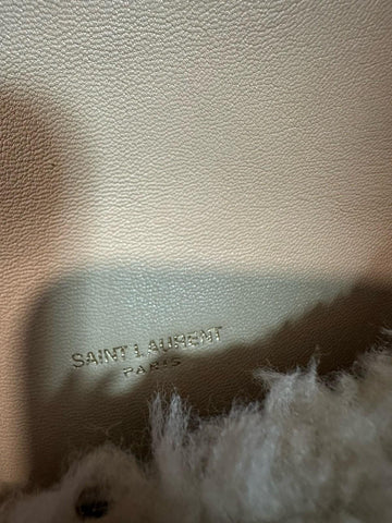 New $3800 Saint Laurent YSL SHEARLING AND LAMBSKIN Medium Shoulder Bag Beige