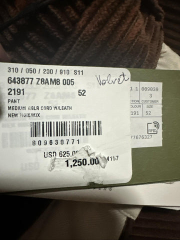 Gucci Men Corduroy Pants DK Brown 36 US ( 52 Eu ) Italy New $1250