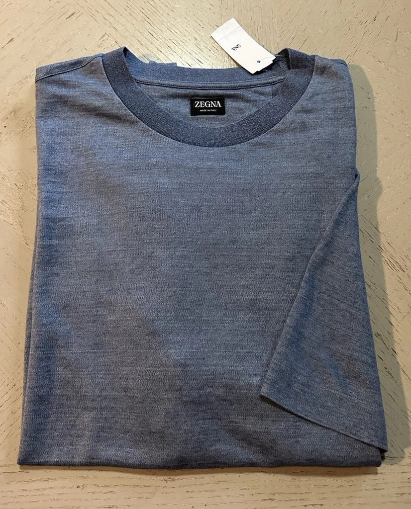 NWT $890 ZEGNA Linen Short Sleeve T-Shirt MD Blue Size XXL US ( 56 Eu ) Italy