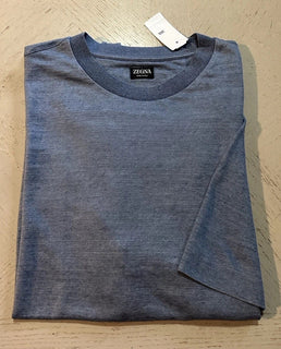 NWT $890 ZEGNA Linen Short Sleeve T-Shirt MD Blue Size XXL US ( 56 Eu ) Italy