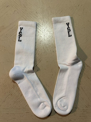 Saint Lauren YSL jacquard socks in cotton White Size M ( 42/43 ) Italy 667500