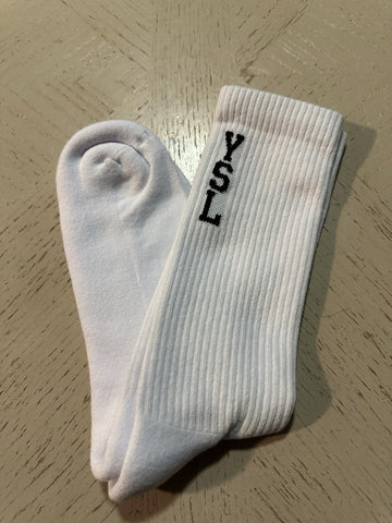 Saint Lauren YSL jacquard socks in cotton White Size M ( 42/43 ) Italy 667500