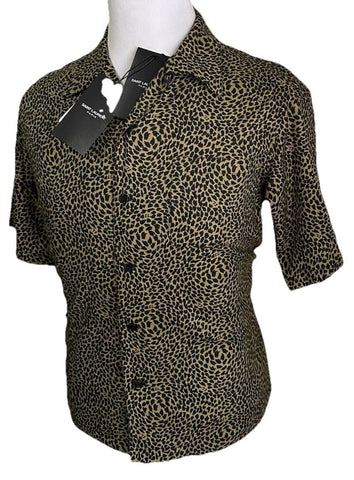 NWT $890 Saint Laurent Men Hawaii SL Print black leopard pattern Shirt Size M