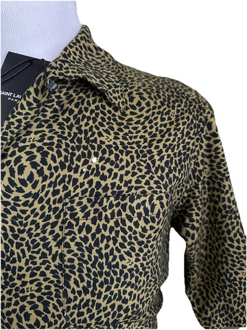 NWT $890 Saint Laurent Men Hawaii SL Print black leopard pattern Shirt Size M