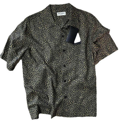 NWT $890 Saint Laurent Men Hawaii SL Print black leopard pattern Shirt Size M