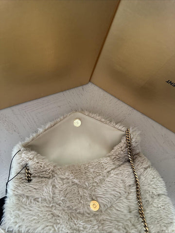 New $3800 Saint Laurent YSL SHEARLING AND LAMBSKIN Medium Shoulder Bag Beige