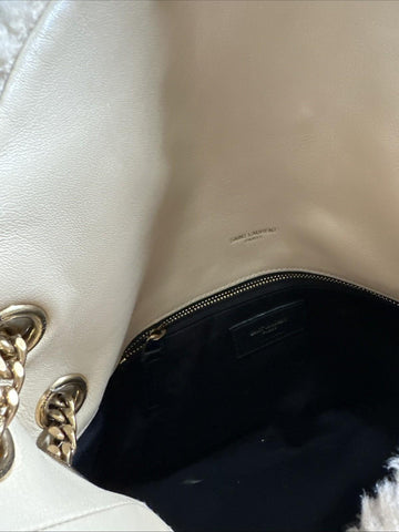 New $3800 Saint Laurent YSL SHEARLING AND LAMBSKIN Medium Shoulder Bag Beige