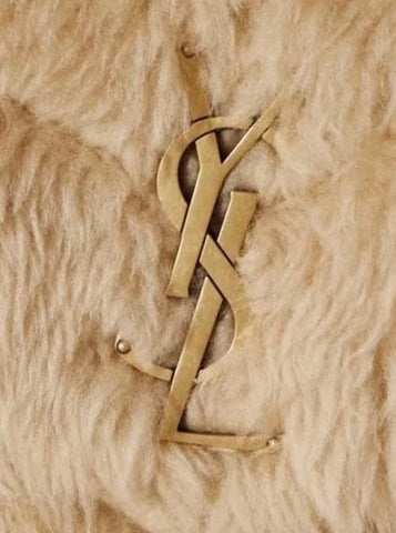 New $3800 Saint Laurent YSL SHEARLING AND LAMBSKIN Medium Shoulder Bag Beige