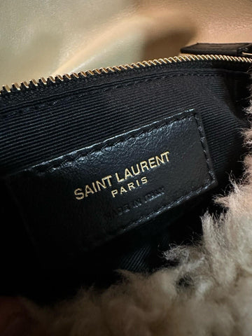 New $3800 Saint Laurent YSL SHEARLING AND LAMBSKIN Medium Shoulder Bag Beige