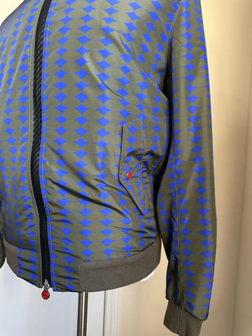 NWT  Kiton Men Diamond-Print Windbreaker Track Jacket BLUE OLIVE 50/M
