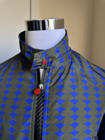 NWT  Kiton Men Diamond-Print Windbreaker Track Jacket BLUE OLIVE 50/M