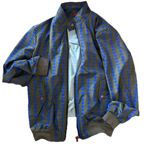 NWT  Kiton Men Diamond-Print Windbreaker Track Jacket BLUE OLIVE 50/M