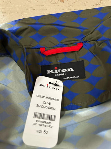 NWT  Kiton Men Diamond-Print Windbreaker Track Jacket BLUE OLIVE 50/M