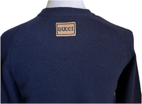 Gucci Men Wool Crewneck Sweater Navy Size XS New $980 Italy