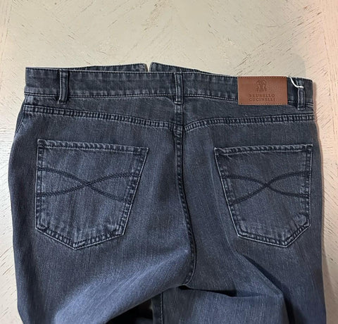 $1095 Brunello Cucinelli Men High Rise Faded Jeans Pants MD GREY/Black 50/34