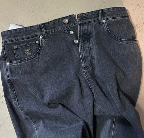 $1095 Brunello Cucinelli Men High Rise Faded Jeans Pants MD GREY/Black 50/34