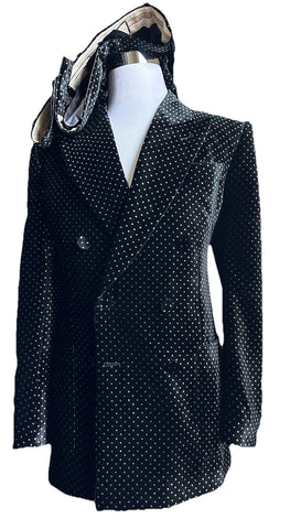 $7800 Gucci Men Iconic Double Breasted Velvet Suit Black/White 54/44