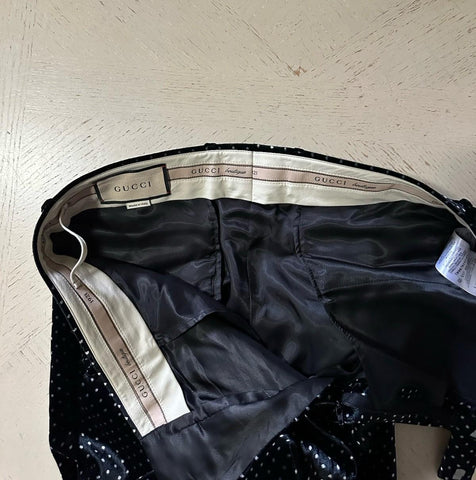 $7800 Gucci Men Iconic Double Breasted Velvet Suit Black/White 54/44