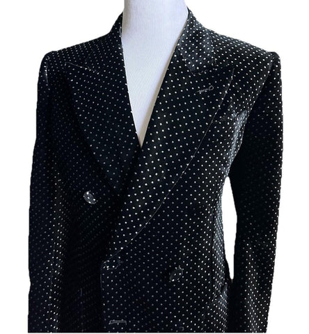 $7800 Gucci Men Iconic Double Breasted Velvet Suit Black/White 54/44